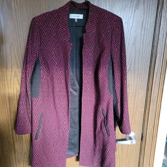 Jones Studio Burgundy and Black Herringbone Long Swing Jacket Size 1X - Picture 2 of 12